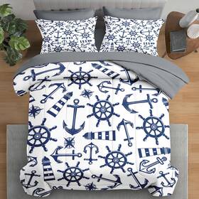 Zrx240107008-mb7s-ta3 Pamnest Comforter Set Twin Size Nautical Anchors Navy Blue 5 Pcs Bedding For Kids An