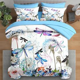 Zt24032088-mb7s-qa-4-fba Pamnest Comforter Set Queen Size Dragonfly Flower 7 Pcs Bedding For Kids And Adults