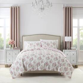 Paris Hilton 008889358496 Coquette 3-piece Floral Pink Comforter Set Full/queen