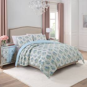 Paris Hilton 008889358564 3-piece Coquette Floral Blue Comforter Set Full/queen