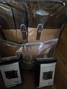 Es1005 Paseo Road Full Comforter Set Brown Faux Leather Reversible Euro Shams Pillow
