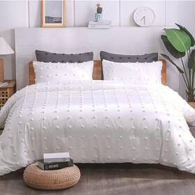 Paxrac 779605560478 Tufted White Queen Comforter Set 90x90 Inches 3 Pieces- Soft Cotton Jacquard