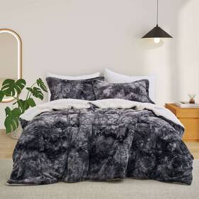 Peace Nest 717392088720 3-piece Reversible Plush Sherpa Down Alternative Comforter Black Full - Queen