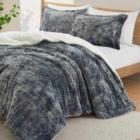 Peace Nest 717813304194 Dual-side Fluffy Faux Rabbit Fur Comforter Set Winter Plush Fuzzy Bedding