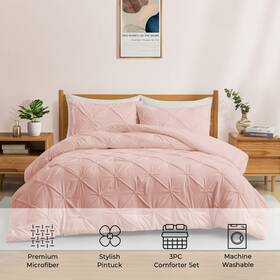 Peace Nest 738060479497 3 Piece Reversible Pintuck Pinch Pleat Bohemia And Tufted Pink