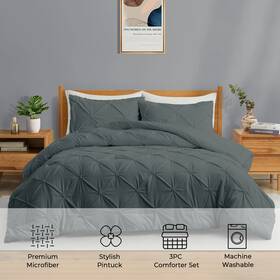 Peace Nest 738065140842 3 Piece Pintuck Pinch Pleat Comforter Set Bedding For