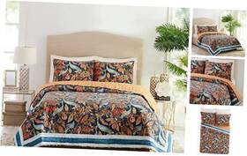 A005220blnds Peking Handicraft Inc. Quilt And 2 Shams 3-piece Reversible All Seasons Full Queen Peacock Garden