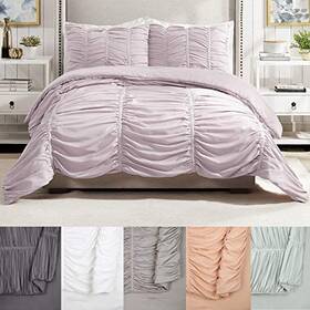 C068918preds Peking Handicraft Inc. Emily Texture 3-piece Comforter Set Ruched All Seasons Full/queen Purple