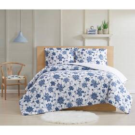 Pem America 783048109620 Cottage Classics Estate Bloom 3 Piece Comforter Set Blue Twin - Xl