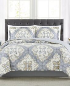 Pem America Trinity Reversible Medallion Comforter Set Full Queen Gray Gold