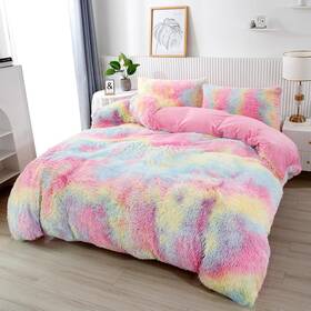 Lga001 Perfemet Pink Faux Fur Fluffy Comforter Twin 3-piece Colorful Rainbow Plush S