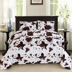Pm132 Perfemet 3pcs Cow Comforter Set King Size Rustic Print Western Bedding Sets Farmho