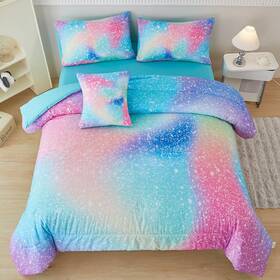 Pm1335 Perfemet Pink Green Girls Twin Comforter Set 6 Pieces Colorful Rainbow Kids Bedding S
