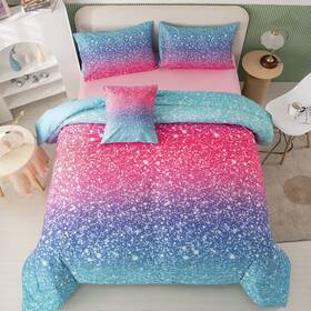 Pm31 Perfemet 6pcs Pink Full Size Comforter Sets For Girls Colorful Rainbow Glitter Bedding