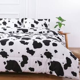 Pm63-fba Perfemet 3pcs Cow Print Comforter Set King Size Black And White Cute Geometric