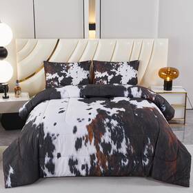 Pme002 Perfemet Full Size Comforter Sets 3 Pieces Western Cow Fur Print Bedding Set Farmhou