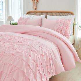 Pmf006 Perfemet Pink Ruffled Comforter Set Twin Multi-layers Ruffle Bedding For Girls Princes