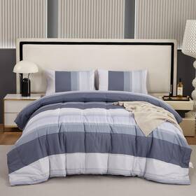 Pmh011 Perfemet Light Grey Queen Size Comforter Set And White Striped Bedding Sets For Boys