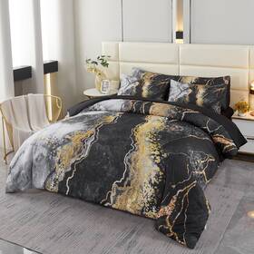 Rik149 Perfemet King Size Bed In A Bag 6 Pcs Black Marble Comforter Set With Sheets Color