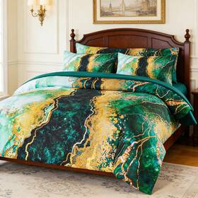 Rik155 Perfemet 6 Pcs Bed-in-a-bag Green Watercolor Marble Pattern Comforter Set Full Size Co