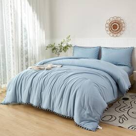 Rik244 Perfemet 5 Pcs Grayish Blue Bed In A Bag Twin Aesthetic Boho Comforter With P