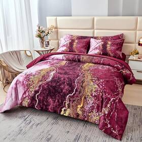 Rik308 Perfemet 6 Pcs Full Comforter Sets Burgundy Watercolor Marble Bed In A Bag Co