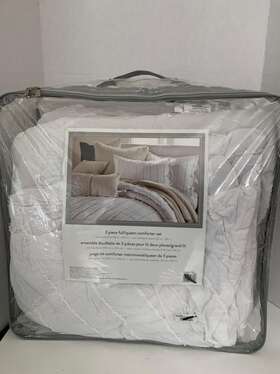 Peri Home 042075573607 100% Cotton Linear Loop 3 Piece Full/queen Comforter Set In White