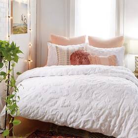Peri Home 042075602727 100% Algod O Edredom De 2 Pe As E Sham Set Branco Chenille Leopard