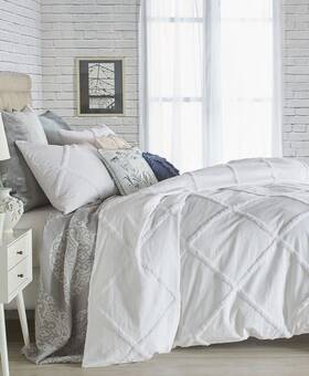 2-2113c1wt Peri Home Chenille Lattice Twin Comforter Set Solid White Crinkle Diamond Boho Anthro