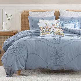 2d6128c4bl Peri Home 100% Cotton 3-piece Comforter And Sham Set King Blue Retro Scroll