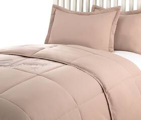 Permafresh 848342019270 Lotus Home Water And Stain Resistant Comforter Mini Set Twin X-large Taupe