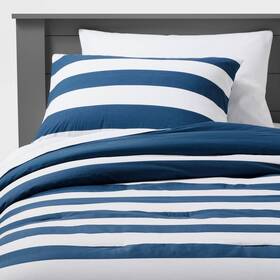 80775255 Pillowfort Twin Rugby Stripe Cotton Comforter Set Navy -