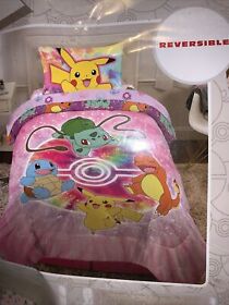 6b496c Pokemon 5 Pc Full Bed Set Includes Comforter Fitted Sheet Flat And 2 Pillow