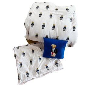 Polo Ralph Lauren 886087374421 Bear Pink White Stripe Full Sized Comforter And 1 Sham