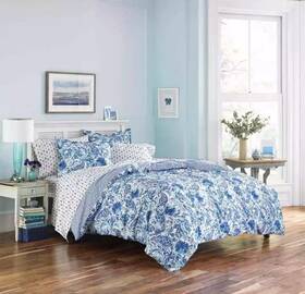 217011 Poppy & Fritz Duvet Cover Set Full/queen 3-piece Reversible Paisley Cotton Blue