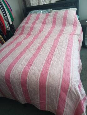 012008 Pottery Barn Kids Pink/white Striped Comforter