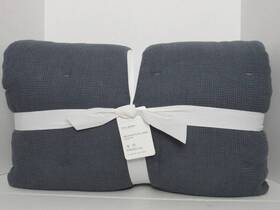 287132 Pottery Barn Belgian Flax Linen Comforter Full Queen Steel Blue Nwt