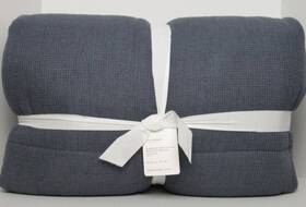 31226 Pottery Barn European Flax Linen Waffle Comforter F/q 90/88 Steel Blue Nwt