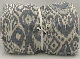 4920632 Pottery Barn Ikat Jacquard Cotton Linen Comforter Chambray Full Queen #t1061