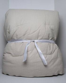 7384578 Pottery Barn Honeycomb Cotton Comforter F/q 92 Inch X 88 Oatmeal Color New