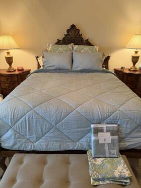 P2pb-28 Pottery Barn Queen Comforter Set Blue Green Floral Nature Quilted Cotton