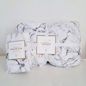 488108 Pottery Barn Teen Marble Microfiber Pintuck Comforter And 1 Sham Twin Xl