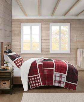 Premier Comfort 086569708144 Patchwork Sherpa 3pc Com Comforter Set -king