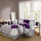 Provence-q Kinglinen Queen Provence Embroidered Comforter Set 7 Piece Gray Purple White Bed Washable 888804008329