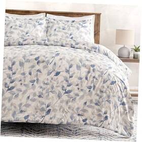 Purchasecorner 840195710571 Premium Layered Leaf Queen Comforter Set - Soft Blue / Full Taupe