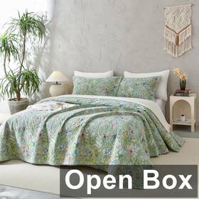 1q5ysm Qsh 3 Piece Cotton Quilt Bedspread Bedding Set Oversized King Green Floral