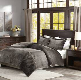 Basi10-0418 Quality New Ultra Soft Plush Modern Cozy Luxury Grey Corduroy Faux Fur Comforter Set