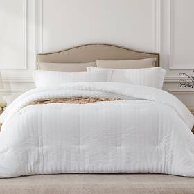 Quataly 748095243833 White Queen Comforter Set - 3 Pieces Seersucker Lightweight Bedding C