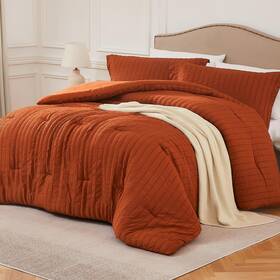 Quataly 748095244144 Terracotta Oversized Queen Comforter Set - 3 Pieces Seersucker Lightw