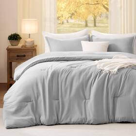 B0ck2ql3v9 Quataly King Light Grey Comforter Set 3 Pcs Soft Breathable All Season Bedding